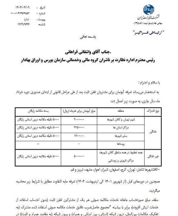 افزایش ۵۰ درصدی آبونمان تلفن ثابت