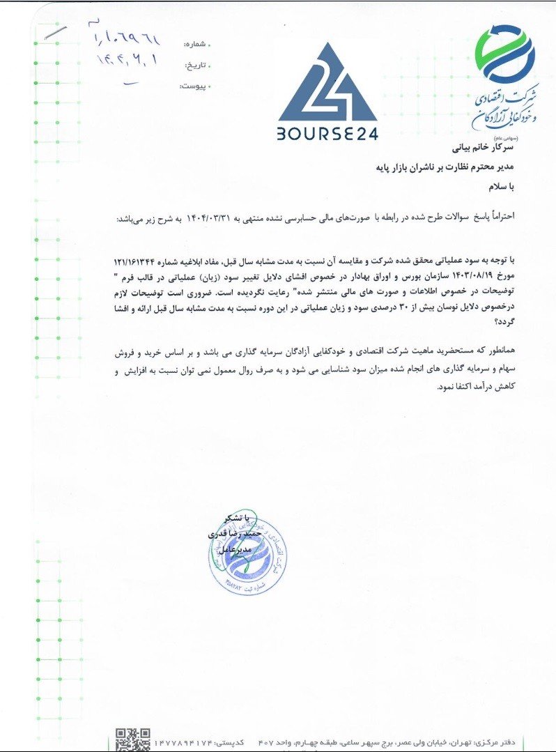شفاف‌سازی «خودکفا» درباره تغییرات سود سرمایه‌گذاری