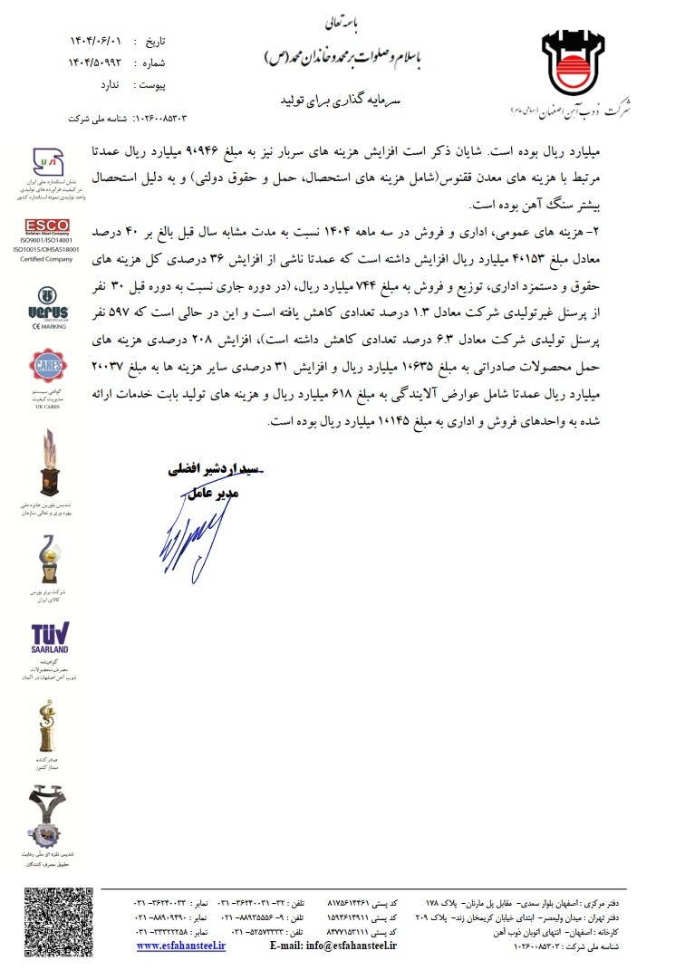 جهش ۳۴ درصدی زیان عملیاتی ذوب‌آهن در سه ماهه ۱۴۰۴