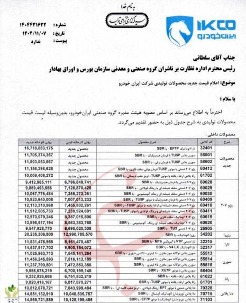 ایران خودرو قیمت محصولاتش را تغییر داد