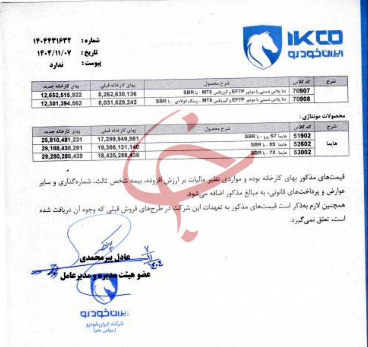 ایران خودرو قیمت محصولاتش را تغییر داد